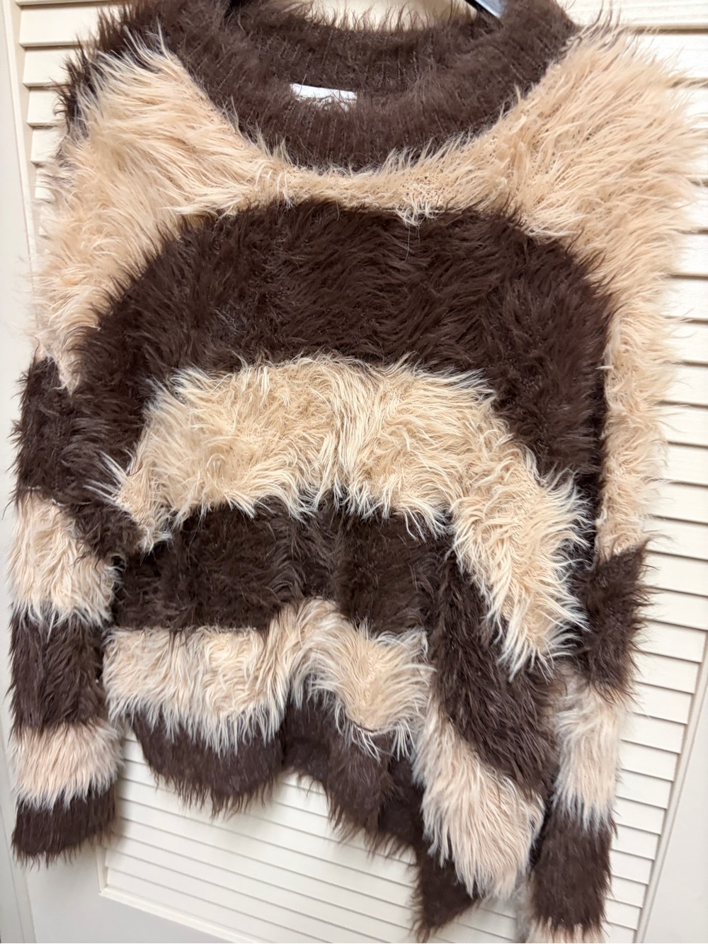 Topshop Womens M Shaggy Fuzzy Sweater Brown Cream Stripe Fluffy Y2K Oversized - Picture 12 of 15